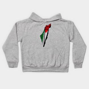 Palestine Map and Flag With Keffiyeh Pattern Design symbol of Resistance and Freedom Kids Hoodie